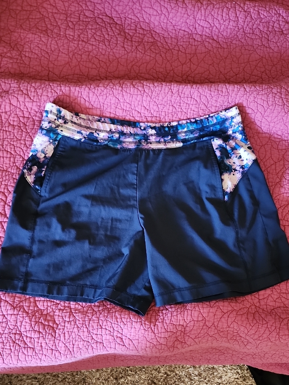 tek gear Navy Athletic Shorts with Floral Waistband